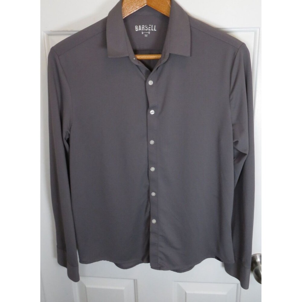 Barbell Apparel Button Down L/S Performance Shirt Gray Size Medium Athleisure